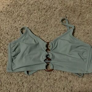 Green and tortoise ring lace up swim top